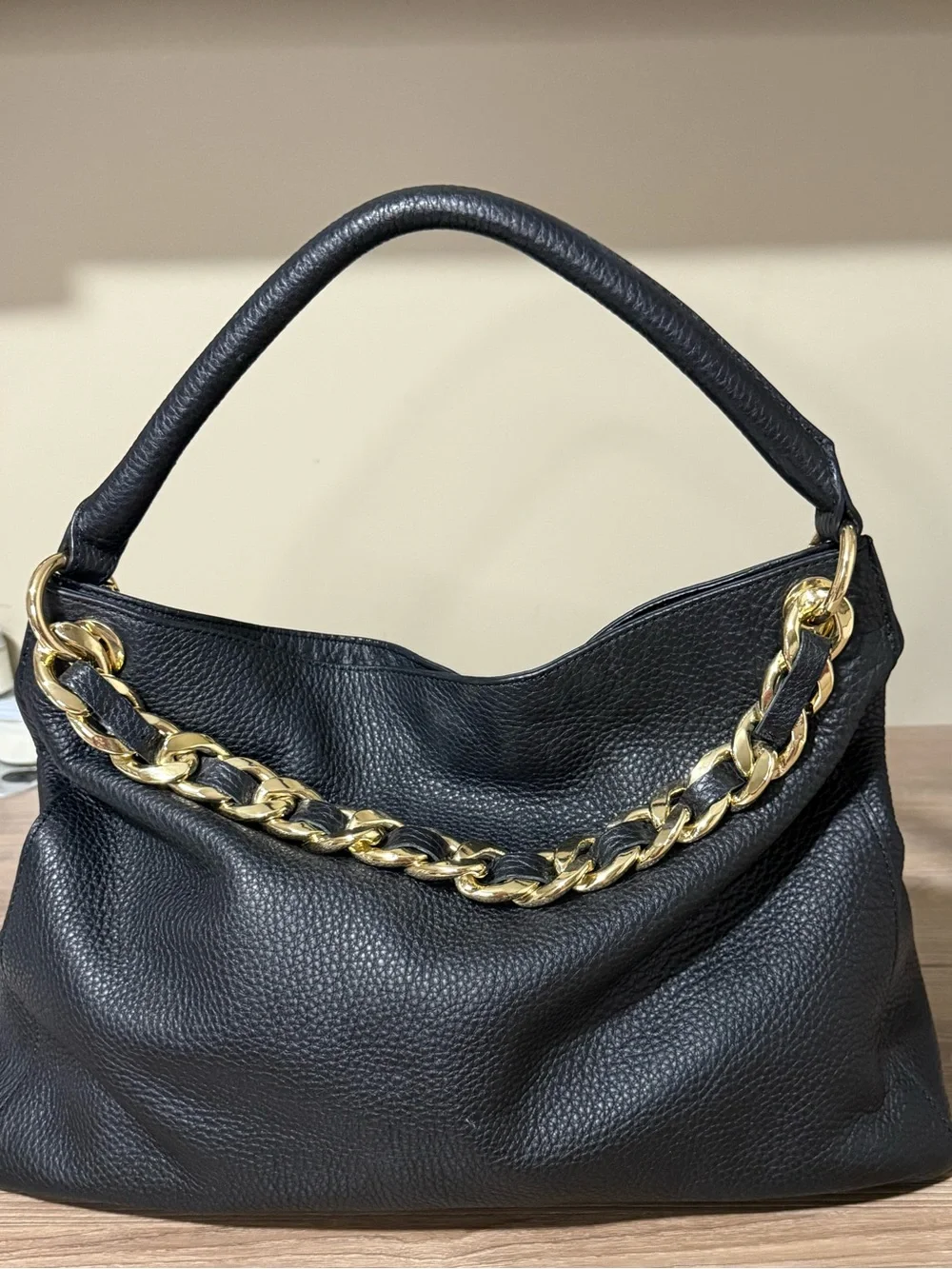 Mark & Graham Black Pebbled Leather Hobo Bag Gold Chain Shoulder Bag